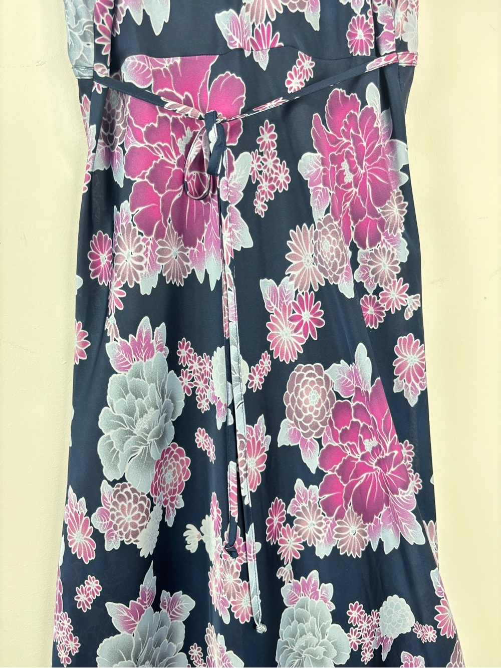 La Vie en Rose Floral Slip Dress Maxy Empire Waist Satin Strappy A-Line Flowy M - Picture 6 of 13
